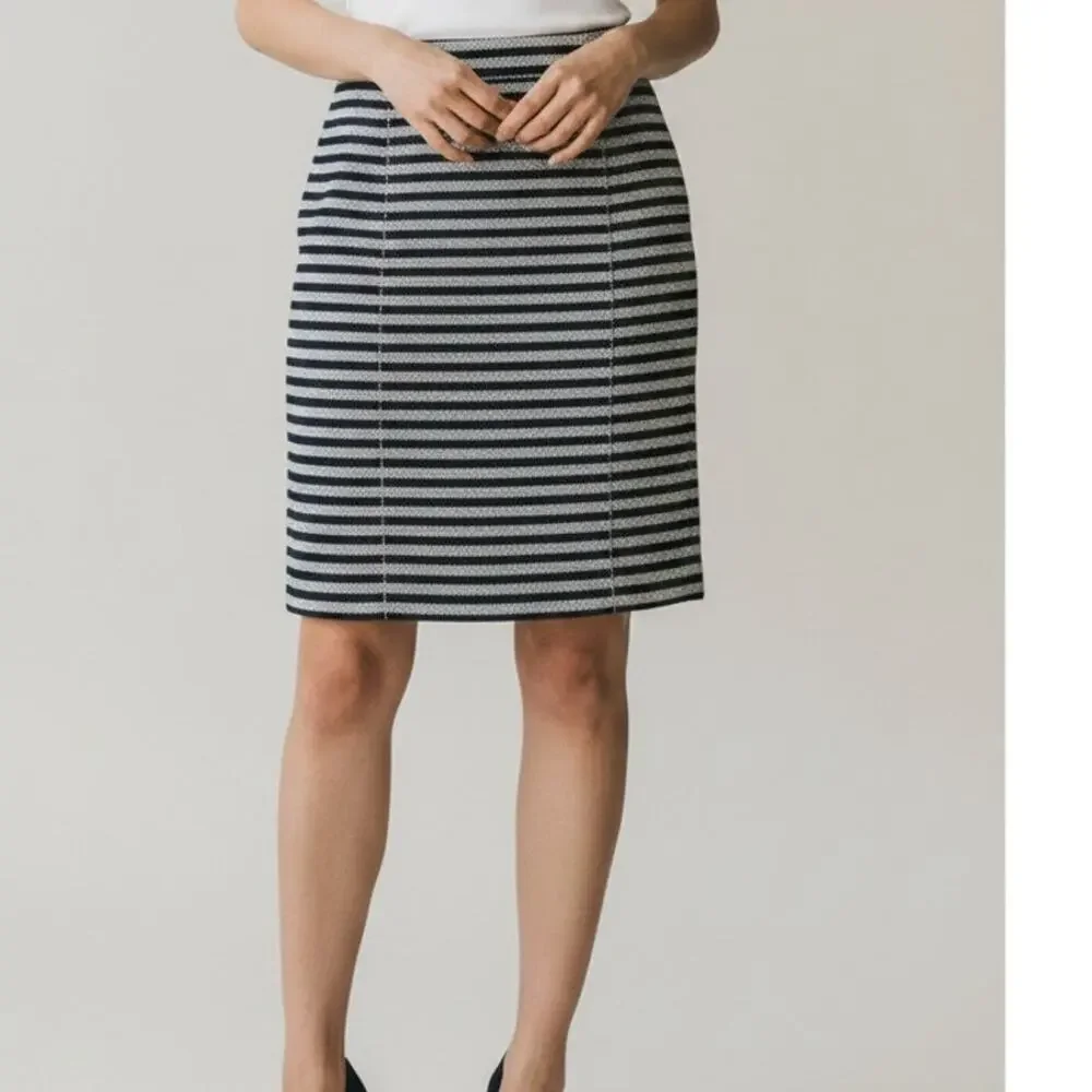 J. Crew Textured Tweed Pencil Lined Mini Skirt Vertical Stripe 0 Navy Blue